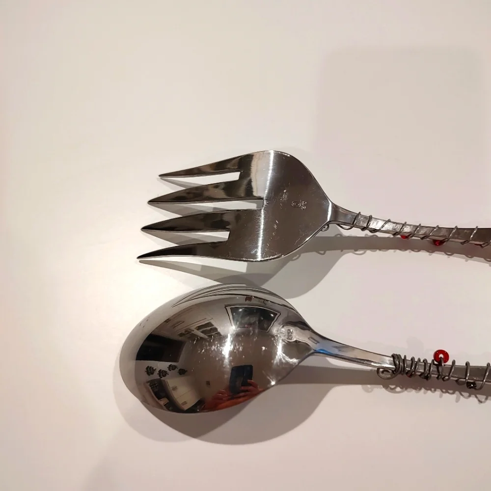 Gourmet Settings Jeweled Serving Spoon and Fork Party Red Stone